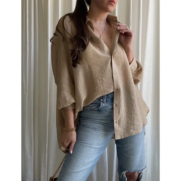 SHIRT oversized button down shirt — In Beige - Picture 6 of 8
